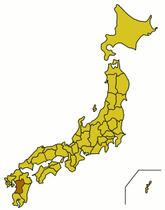 Carte du Japon avec la Préfecture de Kumamoto mise en évidence