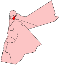 Carte montrant la position de la subdivision de Jerash en Jordanie