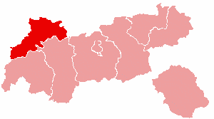 Localisation du Bezirk de Reutte dans le Land autrichien de Tyrol