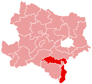 Localisation du Bezirk de Wiener Neustadt-Land dans le Land autrichien de Basse-Autriche