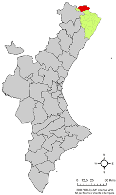 Localització de la Pobla de Benifassà respecte del País Valencià.png