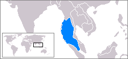 Carte indiquant la mer d'Andaman (en bleu)