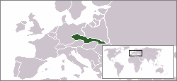 Carte indiquant en vert la localisation de la Tchécoslovaquie en Europe après la Première Guerre mondiale.