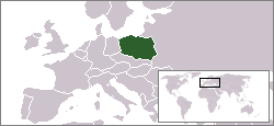 Localisation de la Pologne (en vert) en Europe
