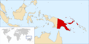 Carte du sud-ouest du Pacifique mettant en évidence le territoire de Papouasie-Nouvelle-Guinée.