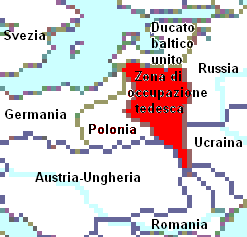Territoires sous contrôle de l'Ober Ost entre 1915 et début 1918.
