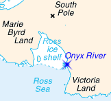 Carte de l'Antarctique mettant en évidence l'embouchure de l'Onyx.