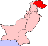 Localisation desTerritoires du Nord (en rouge) à l'intérieur du Pakistan