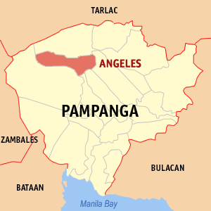 Map of Pampanga showing the location of Angeles City