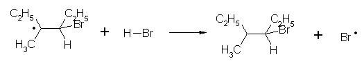Réaction entre le dérivé bromé radicalisé du 3-méthylhex-3ène sur l'acide bromhydrique
