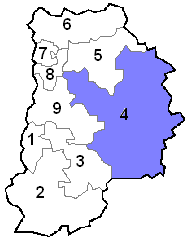 Carte de la Seine-et-Marne montrant la quatrième circonscription, dans l'est rural du département