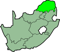 Localisation de la province du Limpopo (en vert clair) à l'intérieur de l'Afrique du Sud