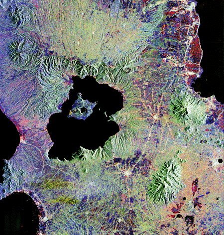 Image satellite du lac Taal et de Volcano Island.