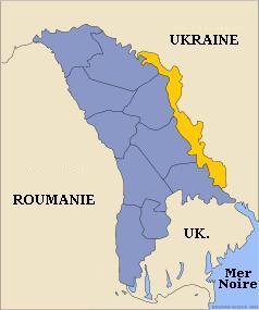 Moldavie en bleu, Transnistrie en jaune