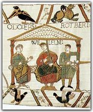 Odon de Bayeux (à gauche) conversant avec le duc Guillaume et son frère Robert (à droite)