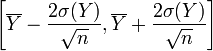 \left[\overline Y - \frac{2\sigma(Y)}{\sqrt n},  \overline Y +\frac{2\sigma(Y)}{\sqrt n}\right]