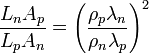 \frac{L_nA_p}{L_pA_n}=\left (\frac{\rho_p\lambda_n}{\rho_n\lambda_p}\right )^2\,