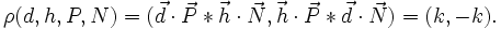 \rho(d, h, P, N)=({\vec{d}\cdot \vec{P}*\vec{h}\cdot\vec{N}}, {\vec{h} \cdot \vec{P}  *\vec{d} \cdot \vec{N}})= (k  , -k). 