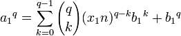 {a_1}^q = \sum_{k=0}^{q-1} {q \choose k} (x_1 n)^{q-k} {b_1}^k + {b_1}^q
