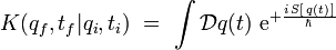 K(q_f,t_f|q_i,t_i) \ = \  \int \mathcal{D}q(t) \ \textrm{e}^{ + \frac{i \, S \left[ \, q(t) \, \right]}{\hbar}}