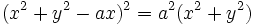 (x^2+y^2-ax)^2=a^2(x^2+y^2)\,