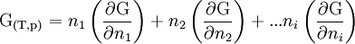 \operatorname{G_{(T,p)}} = n_1 \left ( \frac{\partial \operatorname{G}}{\partial n_1} \right ) + n_2 \left ( \frac{\partial \operatorname{G}}{\partial n_2} \right ) + ... n_i \left ( \frac{\partial \operatorname{G}}{\partial n_i} \right )