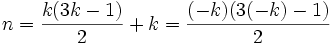 n=\frac {k(3k-1)}{2}+k=\frac {(-k)(3(-k)-1)}{2}